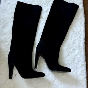 Suede Elegant Black Knee-High Women's Boots